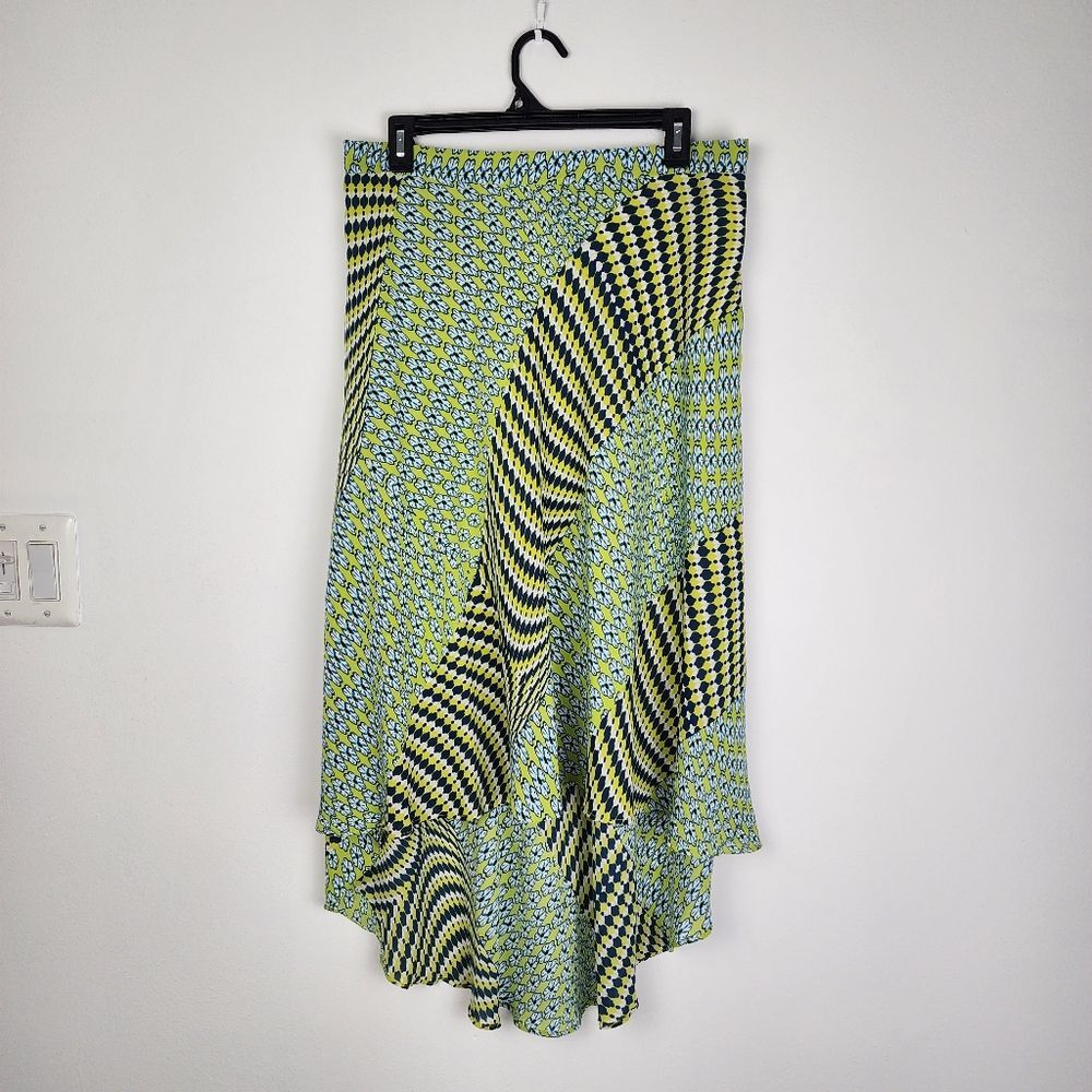 Laundry By Shelli Segal Flowy Skirt Midi Skirt High-low Green Blue Size 12 - Picture 4 of 14
